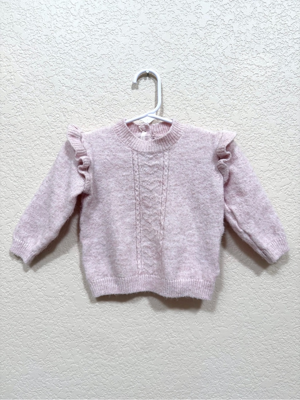 H&M Light Pink Ruffle-Shoulder Cable Knit Sweater
